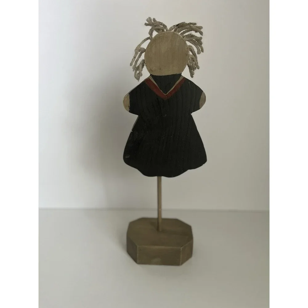 Vtg Handmade Primitive Girl‎ sailor dress wood cutout on stand decor country 14